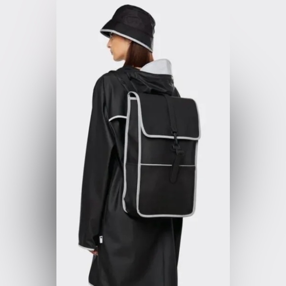 NWT Rains Black/Grey Backpack Reflective One Size - Picture 8 of 11